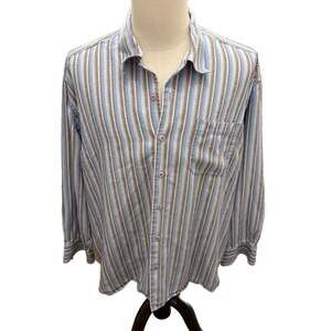 Tommy Bahama Mens XXL Blue Striped 100% Lyocell Long Sleeve Button Up Shirt